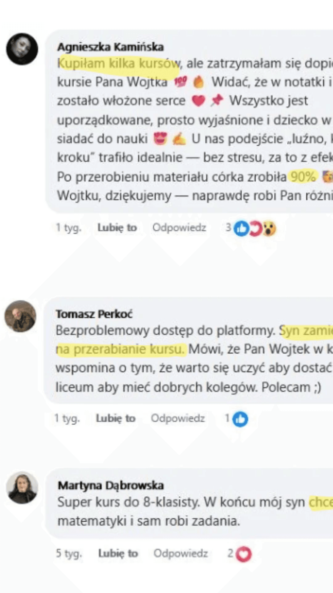 Opinie rodziców o kursie do egzaminu ósmoklasisty
