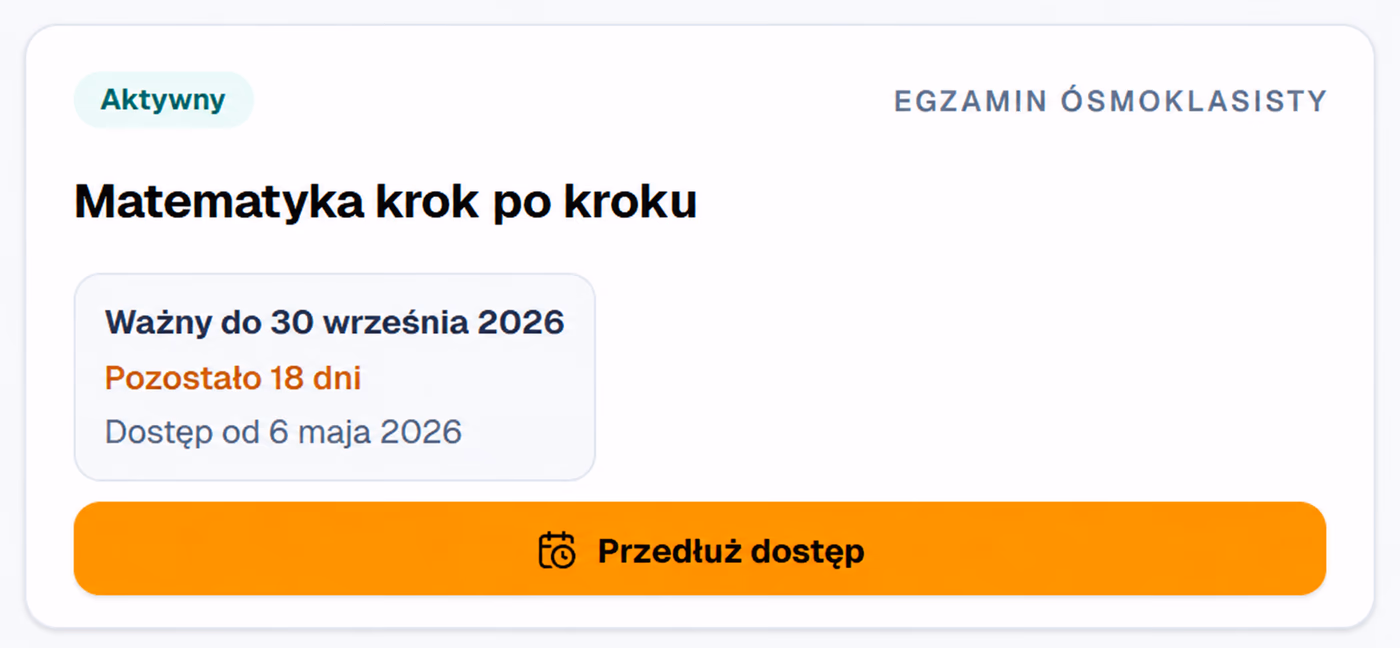 Widok aktywnego kursu E8 z terminem ważności i przyciskiem Przedłuż dostęp